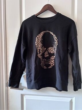 Black Sweater with Rose Gold Leopard Skull Graphic